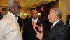 Prime Minister Perry Christie, centre, chats with former Prime Minister of Jamaica PJ Patterson, left, and former Prime Minister of Barbados Owen Arthur at the Jamaica Pegasus, Tuesday, January 19, where Mr. Christie addressed the Official Opening of the Jamaica Stock Exchange 11th Regional Investments and Capital Markets Conference 2016 with his focus being, “Positioning the Caribbean in the International Arena.” (BIS Photo/Peter Ramsay)