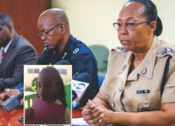 Police officials informed members of the press yesterday that a 32-year old man has been taken into custody regarding the murder of 12-year-old Adriel Moxey whose body was found on Wednesday evening through a track road off Faith Avenue south. Police Press Liaison Officer, Chief Superintendent Chrislyn Skippings along with other police officials are photographed updating members of the media.  (Bahama Journal photo by Justin Kemp)